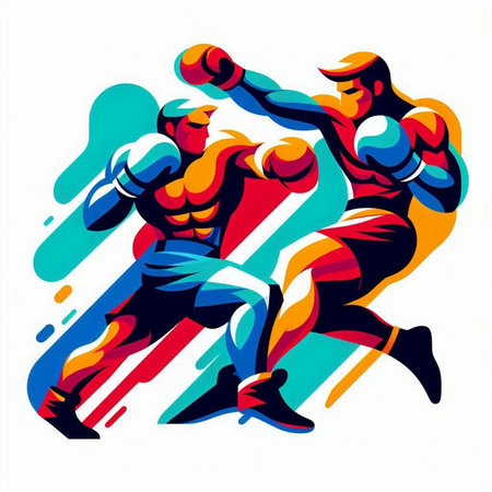 Boxing illustration with two boxers in action, vector illustration.のイラスト素材