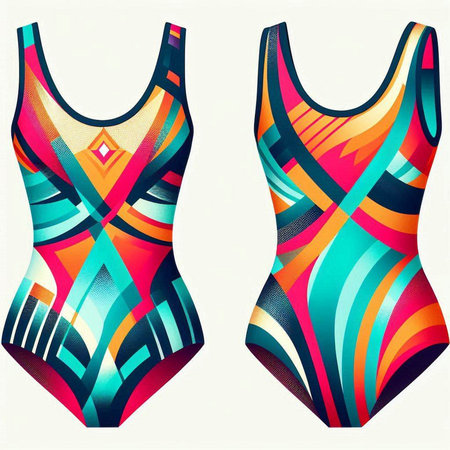 Womens swimsuit with colorful abstract pattern. Vector illustration.のイラスト素材