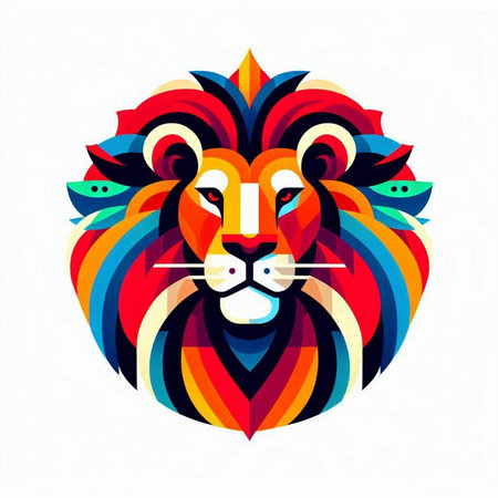 Colorful lion head vector illustration on white background. Symbol of the year 2022.のイラスト素材