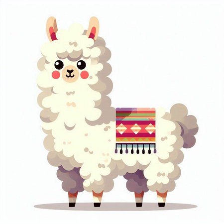 Cute cartoon alpaca isolated on white background. Vector illustration.のイラスト素材