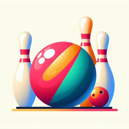 Bowling ball and skittles on white background. Vector illustration.のイラスト素材