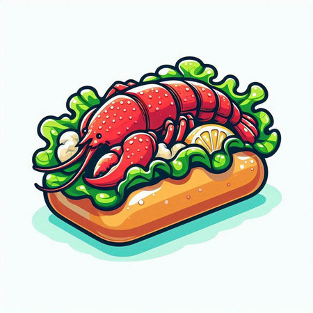 Lobster sandwich isolated on a white background. Vector illustration.のイラスト素材