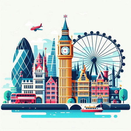 London, United Kingdom. Vector illustration in flat style. Big Ben.のイラスト素材