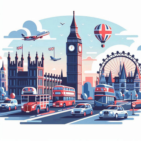 London, United Kingdom. Famous London landmarks. Vector illustration in retro styleのイラスト素材