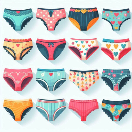Women's panties set. Vector illustration of a set of women's underwear.のイラスト素材