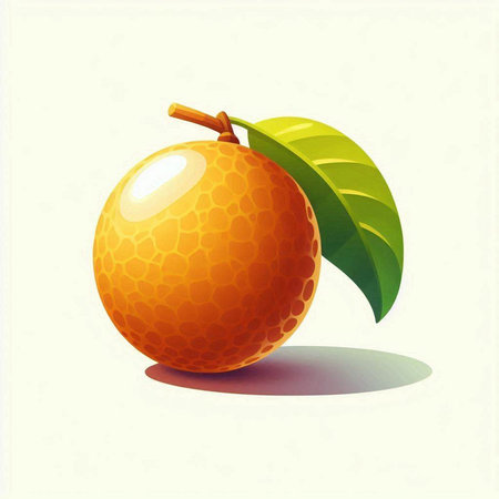 Orange fruit with green leaves on a white background. Vector illustration.のイラスト素材