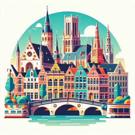 Amsterdam cityscape, Holland. Vector illustration in retro style.のイラスト素材