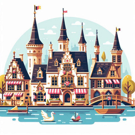Amsterdam, Holland. Vector illustration in flat style on white background.のイラスト素材