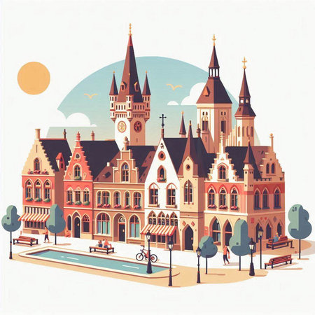 Cityscape of Wroclaw, Poland. Colorful vector illustration.のイラスト素材