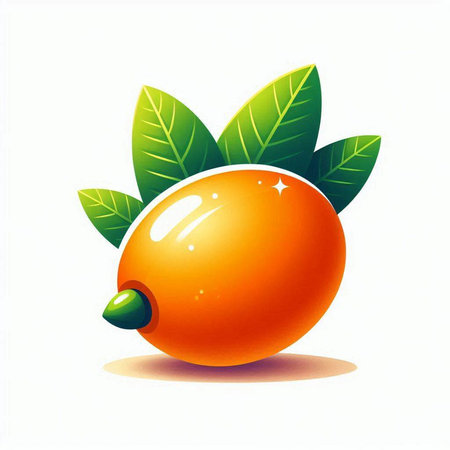 Illustration of a fresh orange with green leaves on a white backgroundのイラスト素材