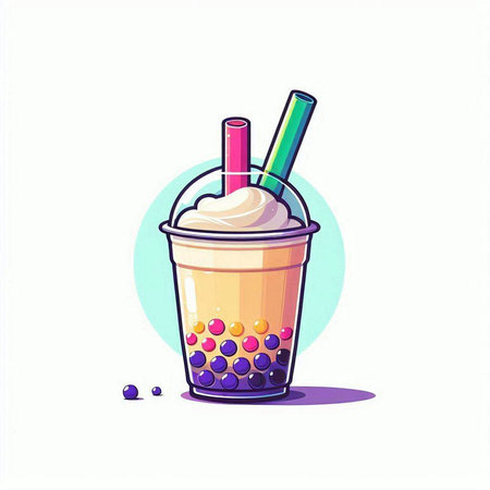 Vector illustration of a milkshake in a plastic cup with a straw.のイラスト素材