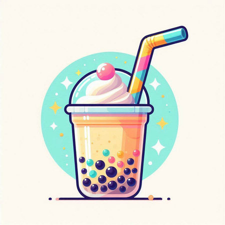 Milkshake with whipped cream. Vector illustration in cartoon style.のイラスト素材