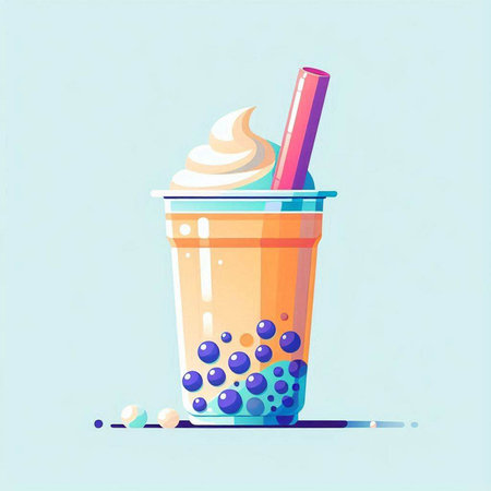 Milkshake with whipped cream in a glass. Vector illustration.のイラスト素材