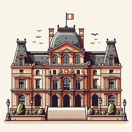 Town Hall building. Vector illustration in cartoon style on white background.のイラスト素材