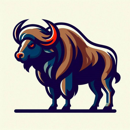 Buffalo mascot. Vector illustration of wild bison or buffalo.のイラスト素材