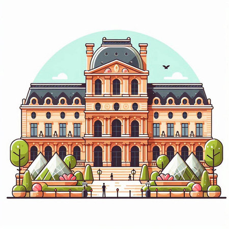 Vector illustration of a beautiful building in the style of engravingのイラスト素材