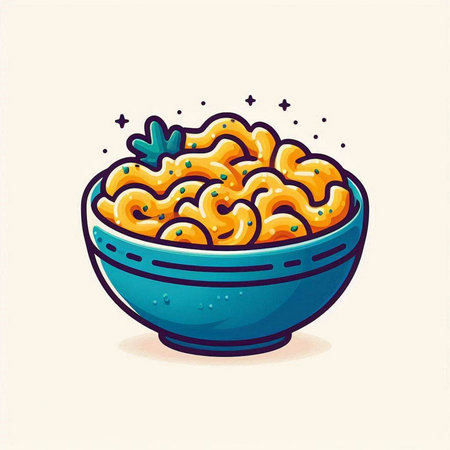 Vector illustration of a bowl of macaroni and cheese with starsのイラスト素材