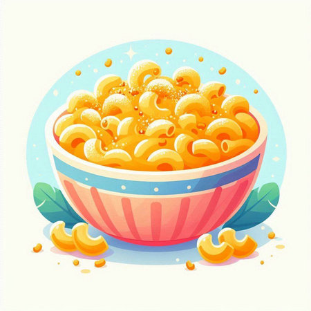 Illustration of a bowl of macaroni. Vector illustration.のイラスト素材