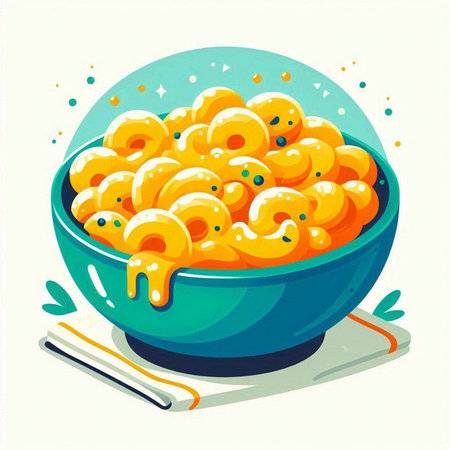 Illustration of a bowl of macaroni with sweet sauce.のイラスト素材