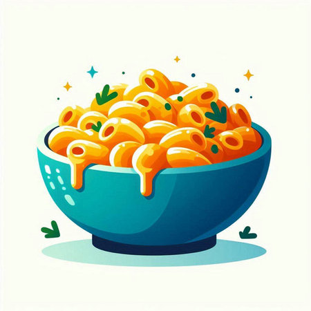 Illustration of a bowl with macaroni. Vector illustration.のイラスト素材