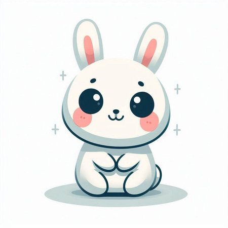 Cute cartoon bunny with eyes and ears sitting. Vector illustration.のイラスト素材