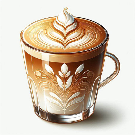 Coffee cup with latte art on a white background.のイラスト素材