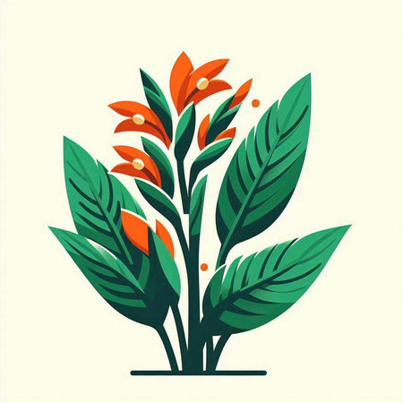 Vector illustration of a stylized tropical flower with green leaves on a light backgroundのイラスト素材