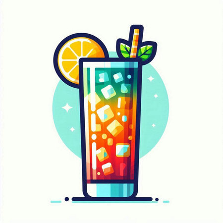 Cocktail icon. Vector illustration of a glass with a cocktail and a straw.のイラスト素材