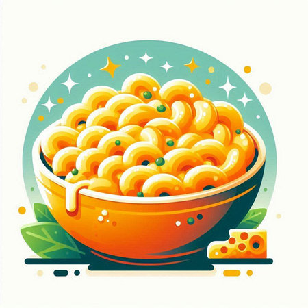 Illustration of macaroni in a bowl with cheese. Vector illustration.のイラスト素材