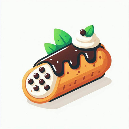 Cake with cream and chocolate on a white background. Vector illustrationのイラスト素材