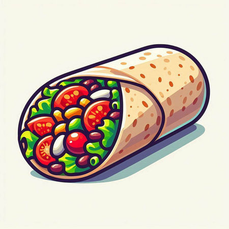 Mexican burrito with vegetables and cheese on white background. Vector illustration.のイラスト素材