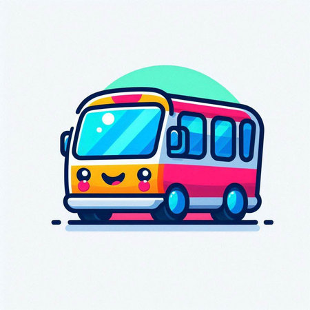 Cute cartoon bus. Vector illustration in doodle style.のイラスト素材
