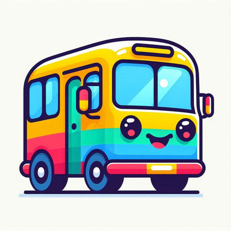 Cute cartoon school bus. Vector illustration in a flat style.のイラスト素材