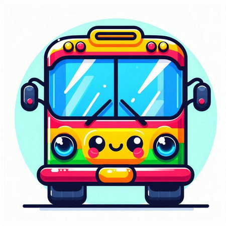 Cute school bus with eyes and mouth. Vector cartoon illustration.のイラスト素材