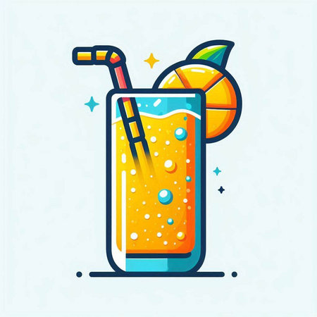 Cocktail with orange juice and straw. Vector flat illustration.のイラスト素材