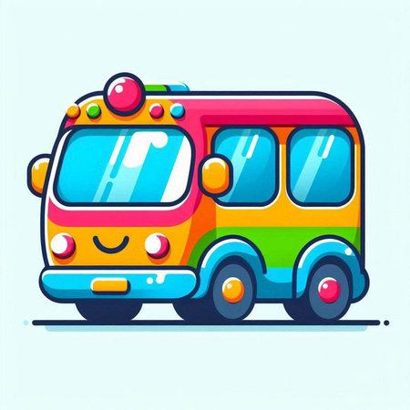 Cute cartoon school bus. Vector illustration in a flat style.のイラスト素材