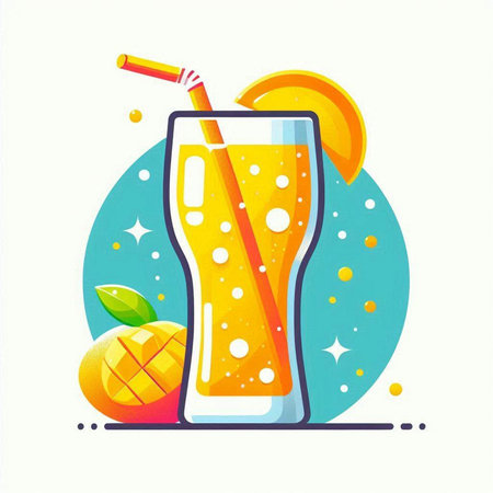 Orange juice in a glass with a straw. Vector illustration in flat styleのイラスト素材