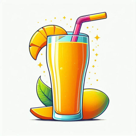 Fresh orange juice with a straw in a glass. Vector illustration.のイラスト素材
