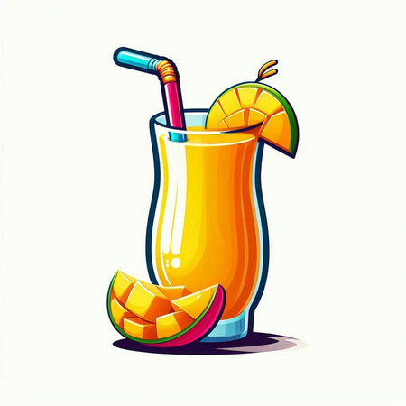 Cocktail with orange juice, fruit and straw. Vector illustrationのイラスト素材