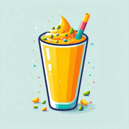 Mango smoothie in a glass with whipped cream. Vector illustration.のイラスト素材