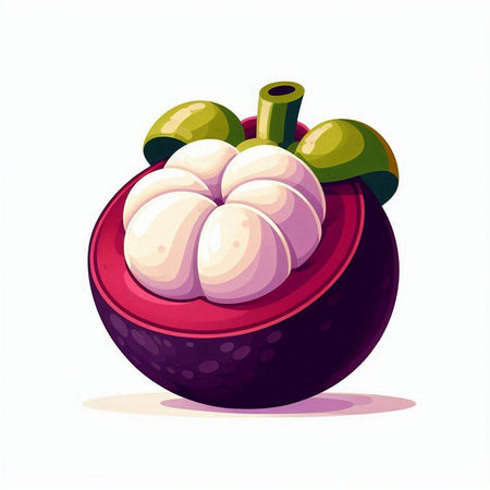 Mangosteen vector illustration isolated on white background. Exotic fruit.のイラスト素材