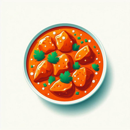 Illustration of a bowl of chicken tikka masala with parsleyのイラスト素材