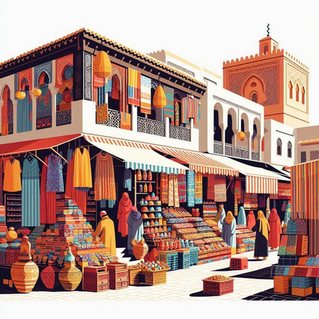 Colorful oriental market in Hurghada, Egypt. Vector illustrationのイラスト素材