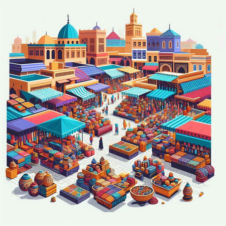Colorful islamic market with shops and souvenirs, vector illustrationのイラスト素材