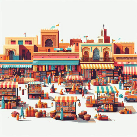 Illustration of Souk Waqif in Dubai, United Arab Emiratesのイラスト素材