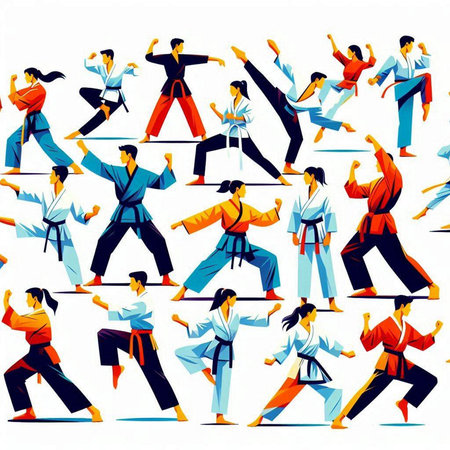 Seamless pattern of karate poses. Karate vector illustrationのイラスト素材