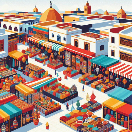 Colorful islamic market in morocco, vector illustrationのイラスト素材