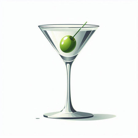 Martini glass with green olives on white background. Vector illustration.のイラスト素材