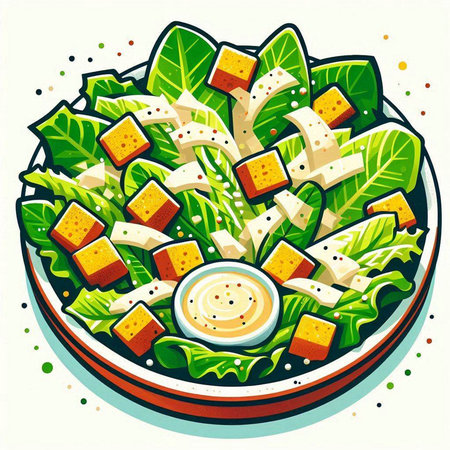 Salad with cheese and herbs. Vector illustration of a salad in a plate.のイラスト素材