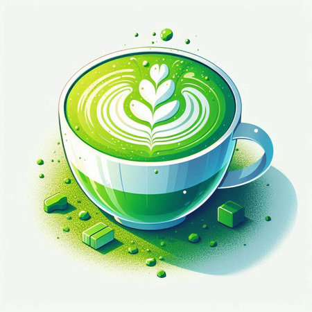 Cup of green tea with latte art. Vector illustration.のイラスト素材